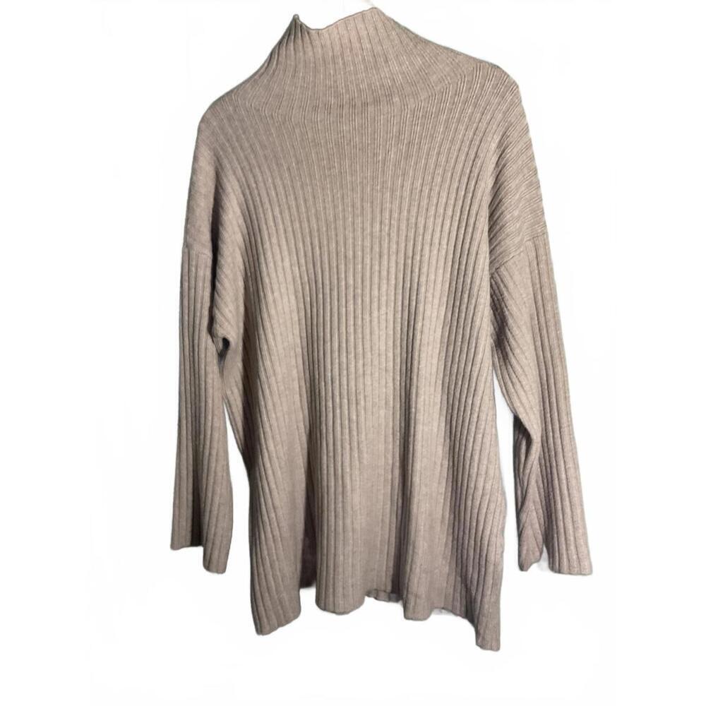 R Cozy Beige  Soft Ribbed Turtleneck Sweater Tunic S/M